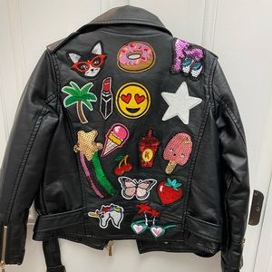 Vegan leather, girls jacket with patches